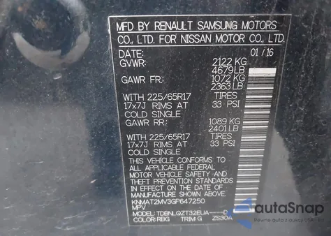 2016 Nissan Rogue Sv from USA, damaged, VIN KNMAT2MV3GP647250